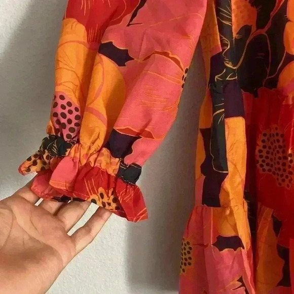 Orange and Black Ruffled Tiered Mini Dress - Picture 3 of 5